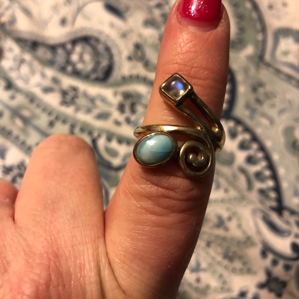 Larimar and moonstone ring size 8
